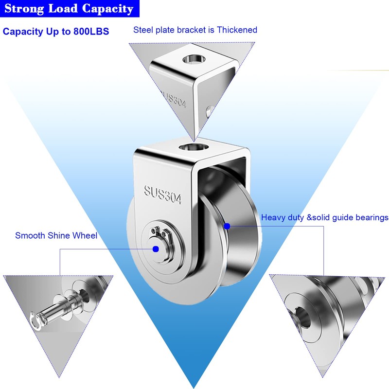 3Inch Stainless Steel V Groove Pulley Wheel, 2Pack Heavy Duty