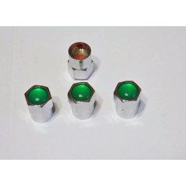 Online Auto Supply 4 qty CHROME w/ GREEN TOP TPMS VALVE STEM CAPS N2 NITROGEN