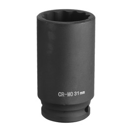 HARFINGTON 12-Point Deep Impact Socket 1/2 Inch Drive 31mm Metric Chrome Molybdenum Alloy Steel Spindle Axle Nut Impact Socket