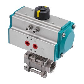 1 Inch Pneumatic Ball Valve, Single Acting Air-Operated Stainless Steel Ball Valve Three-Piece Pneumatic Ball Valve DN25, NPT Threaded (Green)