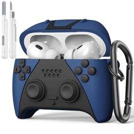 KOREDA Compatible with AirPods Pro 2nd/1st Generation Case with Cleaner Kit, Cute Funny Cool Game Player Design Silicone Protective Cover with Keychain for AirPods Pro Case (2023/2022/2019), Dark Blue
