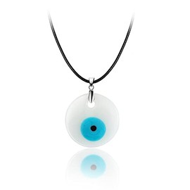 COLORFUL BLING Blue Turkish Glass Evil Eye Pendant Necklace Set Glass Leather Rope Hamsa Hand for Women Men Lucky Protection Wealth Amulet Jewelry-White