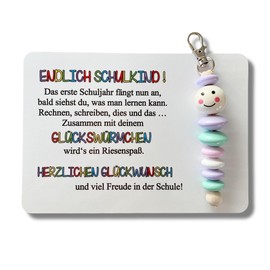 Schulkind 2024, Geschenk Einschulung, Glückswürmchen, Sorgenwürmchen handmade, Ranzenbaumler, Sorgenwurm, Worry worm, Mutmacher, Glücksbringer, Holz, Farbwahl (Pastellfarben)