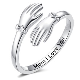 Mother Hug Rings for Women: Sterling Silver Love Hugging Rings for Mom from Daughter Son - Mom I Love You Rings Encouragement Hand Christmas Jewelry Gifts for Mother