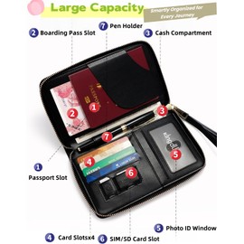 NQQNQQ S-11 RFID Blocking Passport Holder Travel Wallet, Slim Zipper Card Case with ID Window, Boarding Pass Slot & Credit Card Organizer for Men and Women. (Green)