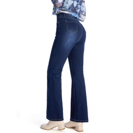 Prettyleaf Women's 26" Short Stretch Bootcut Jeans High Waisted Curvy Flare Denim Pants, Dark Blue, Small