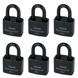 FIGODE® Outdoor Waterproof Padlocks, Covered Heavy Duty Laminated Steel Locks, Lock Set with Keys, 2.2 in. Wide, 6-Pack Keyed Alike Padlocks with Standard Shackle