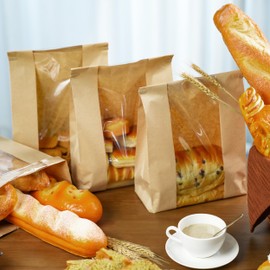 NPLUX 25 Pack Sourdough Bread Bags for Homemade Bread with Tin Tie Tab Lock Bakery Bags with Window kraft Bag for Toast Sandwich Cookie Snacks Packaging Storage and Gifting(8.27x13.6x3.54In)