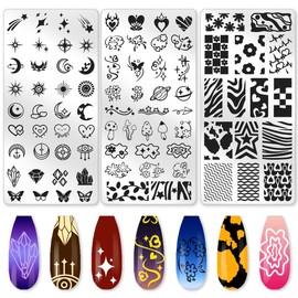 beinkmake 3Pcs Mix Design Nail Stamping Plate Nail Stamping Temeplates French Tip Nail Art Stamp Plates Image Plate Stainless Steel DIY Reusable Tools for Manicure Printing
