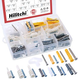 Hilitchi 212-Pcs [11-Sizes] Plastic Drywall and Hollow-Wall Anchor with Screws Assortment Kit, Wall Anchor Hooks Toggle Set