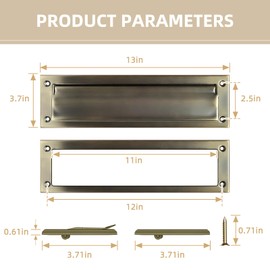 Mail Slot Antique Brass,13Inch Stainless Steel Mail Slot Cover for Front Door.Mailbox Door Replacement for Wall,13"×3.7"