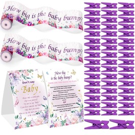 Weecent Baby Shower Games, Butterfly Baby Shower Games Sign How Big is The Baby Bump and Don't Say Baby, 2 Tummy Measure Rolls and 50 Mini Clothespins, Baby Shower Decorations Party Favors Supplies