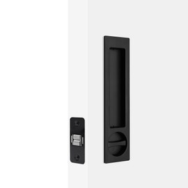 Dontay Pocket Door Handle, Modern Rectangular Keyed Entry Function, (Bed/Bath) Pull Latch, Recessed Sliding Door Hardware for 1 3/8” to 2 3/16” Thickness (Keyed Entry Lock, Matte Black, 1 Pack)