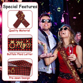 Serencatcher My Flannel Fling Sash, Bachelorette Party Sashes, Buffalo Plaid Sash with Golden Foil Letters for Bridal Shower Gifts Engagement Wedding Party Favors