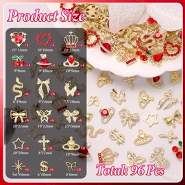 Gold Nail Charms, Cherry Crown Heart Snake Star Bow Butterfly Cross Dollar Sign Nail Y2k Charms, Luxury Golden Charms for Nail DIY Metal Nail Decoration