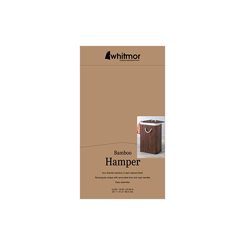Whitmor Laundry Hamper with Rope Handles Bamboo, 12.25x16.25x23.375, Dark Stain