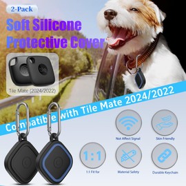 2-Pack Silicone Case for Tile Mate (2024/2022), Rugged Full Protective Cover for Tile Life360 Mate Tracker Anti-Slip Soft Tlie Mate Holder with Key Ring for Keys, Bag, Luggage, Pets (Black+Blue)