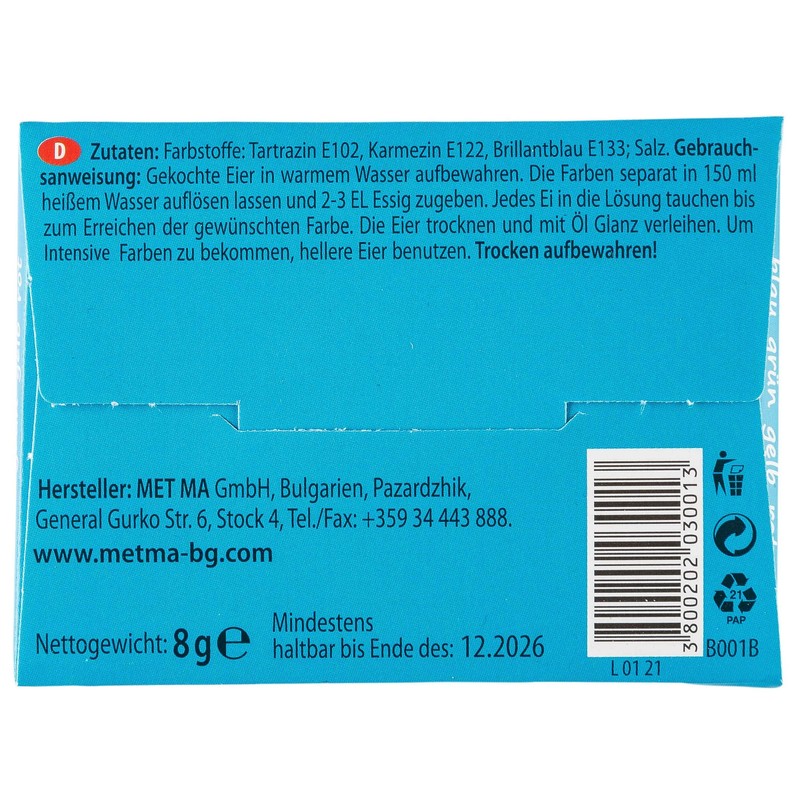 Metma B004, Pack of 4, Green, Red, Yellow, Blue, Warm,