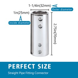 2-Way Straight Pipe Fitting Connectors, Prefdo 2PCS 316 Stainless Steel Cast Hand Rail Tube Connectors, Heavy Duty Nipples Connector Spare Part for Boat Yacht DIY Project (1Inch/25mm)