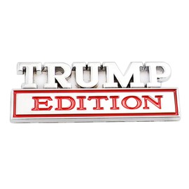 CARRUN Trump Edition Emblem Car Side Rear Front Hood Trunk Door Fender Bumper Metal Badge 3D Sticker Fit for F-150 F250 F350 Silverdo 1500 2500 Sierra GMC Chevy Car Truck SUV (Silver Red) (CR-TP)