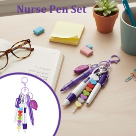 Divguf Mini Nurse Badge Accessories Set with Reel and Pen, 6 Pcs (Purple)