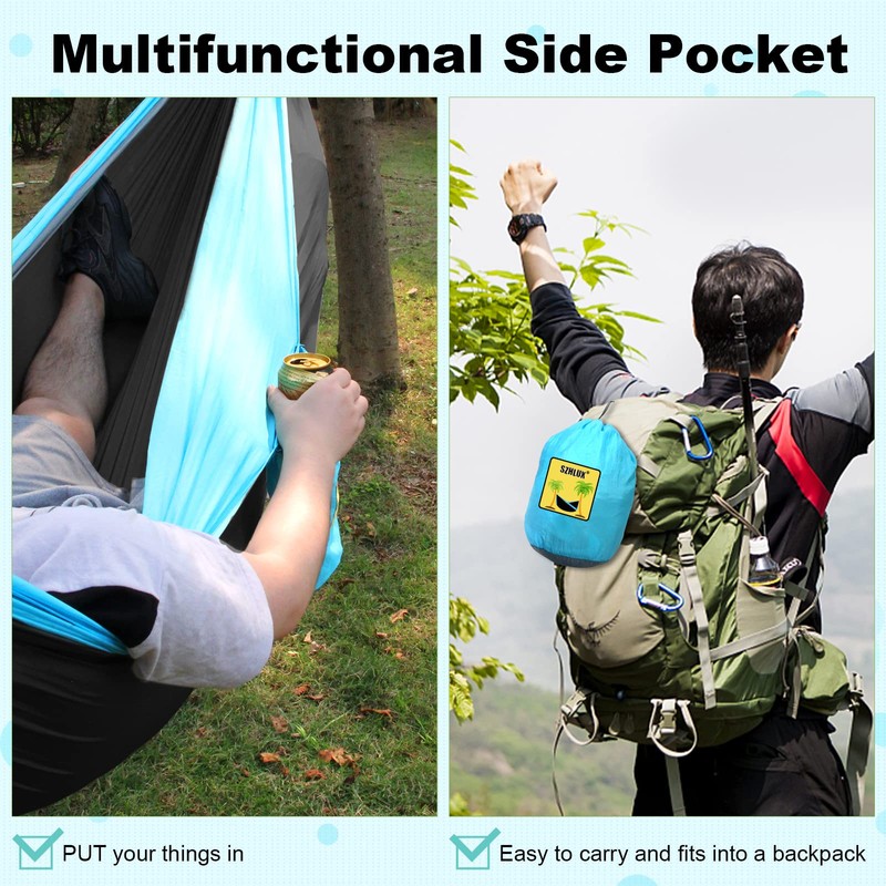 SZHLUX Camping Hammock Double & Single Portable Hammocks with 2