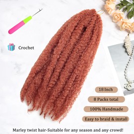 TUVOJALE Marley Twist Braiding Hair 18 inch Afro Kinky Curly Crochet Braids 8 Packs Cuban Twist Crochet Braids Synthetic Low Maintenance Skin-Friendly Marley Hair Extensions(350#, 18 inch, Packs of 8)