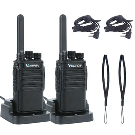 Voopon V8 Long-Range Rechargeable Mini Walkie Talkies for Adults with Earpieces Two-Way Radios with Desktop Charger Flashlight FRS Channel or Family Camping Hiking Security Shop and Business (2 Pack)