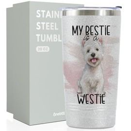 Onebttl Westie Gifts for Women, Unique 20oz (590ml) Westie Glitter Tumbler with Lid and Straw, Westie Lover Gifts, for Christmas, Birthday, Gifts for Westie Mum