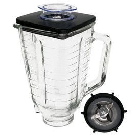 Replacement Blender 5-cup Glass Jar with Jar lid and Stainless Steel 4-point Ice Crushing Blade, Jar Bottom Cap 148381-000-090,Compatible with Oster Classic and OSTERIZER Series Blender