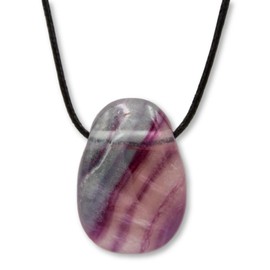 Taddart Minerals Colourful tumbled stone pendant made from natural gemstone fluorite with leather chain, fluorite
