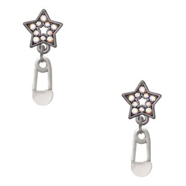 Delight Jewelry Silvertone Clear Frosted Baby Safety Pin Midnight Dream Big Star Post Earrings