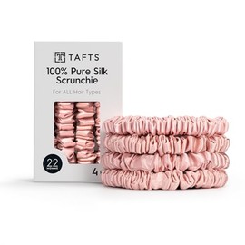Tafts 4 Pcs 22 Momme Mulberry Silk Scrunchies, Mulberry Silk Scrunchies for All Hair Types and Textures, Hair Accessories for Women Girls, Misty Rose Pink