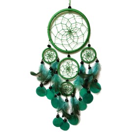 Moose546 19 inch Green Dream Catchers with Feathers and Beads Wind Chimes, Indoor Outdoor Hanging Decor D-005