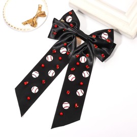 Boderier Baseball Bows for Women Girls Long Tail Satin Ribbon Bow Barrette Hair Clip Game Day Baseball Sports Fan Hair Accessories for Women Favor Gifts