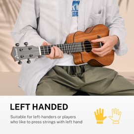 Donner Left handed Concert Ukulele Mahogany 23 Inch Professional Cutaway Ukelele Bundle Kit for Beginner Adults with Gig Bag Strap Nylon String Tuner Picks Cloth DUC-100L Ukalalee Yukalalee