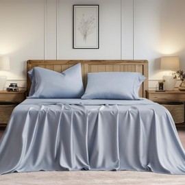 EVERGRACEHOME Tencel Sheet Set King Size 4 Pieces，Soft Cooling Bed Sheets for Hot Sleepers, Eucalyptus Lyocell Luxury Breathable Bedding Set, 1 Fitted Sheet, 1 Flat Sheet, 2 Shams, Pearl Blue