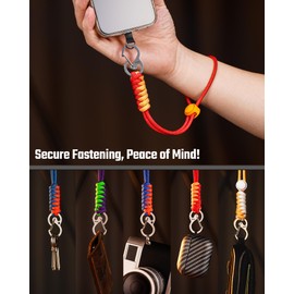 KeyUnity KC01 Braided Paracord Carabiner with Cord Lock, Keychain Phone Camera Bag Wrist Hand Strap for Daily & Outdoor, Black Orange, Medium