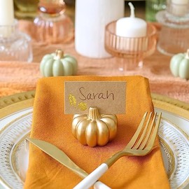 Kate Aspen - Portatarjetas de calabaza dorada (juego de 6), ajuste de lugar, perfecto para decoración de mesa de Acción de Gracias, bodas temáticas de otoño, brunches de novia