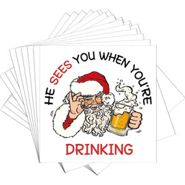 100Pcs Funny Christmas Napkins Santa Paper Napkins Holiday Cute Disposable He Sees You When You're Drinking Napkins Dinner Dessert Napkins Supplies for Xmas Birthday Party Decorations