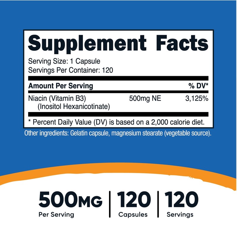 Nutricost Nutricost Niacin (Flush-Free) Inositol Hexanicotinate 500mg, 120 Capsules, Vitamin
