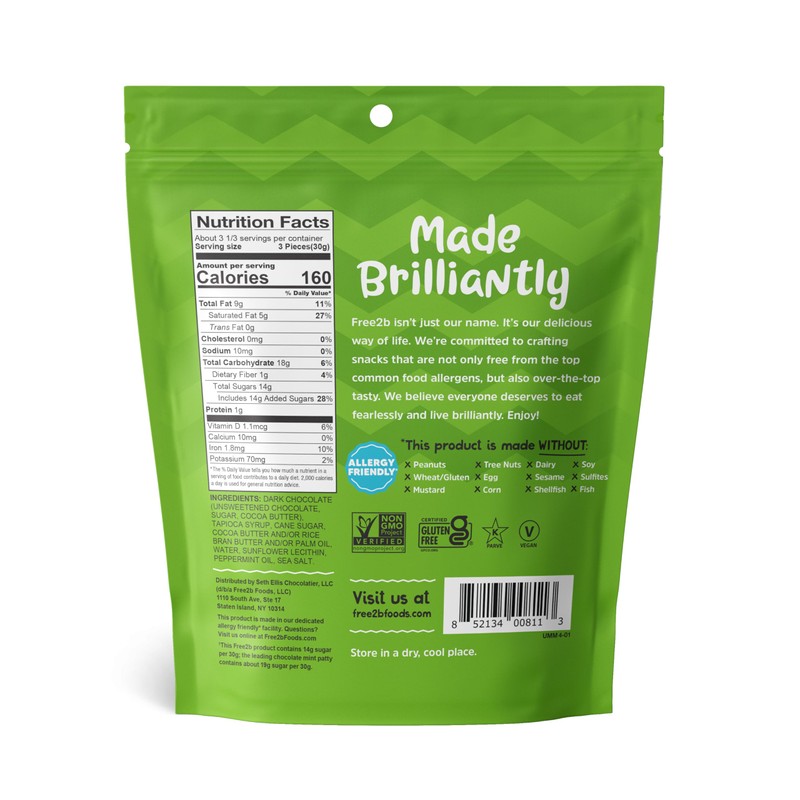 Free2b Dark Chocolate Mint Mini Cups, Safe for School and