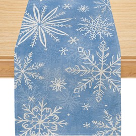 Siilues Christmas Table Runner, Watercolor Christmas Decorations Snowflake Christmas Runner for Table Seasonal Winter Holiday Decor for Dining Table Decorations (13'' x 60'')