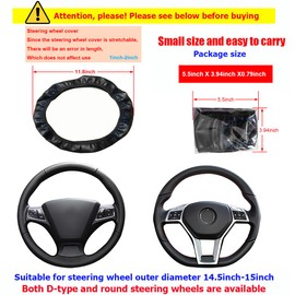 Mandark Car Steering Wheel Cover, Elastic Stretch Leather Anti-Slip Embossing Pattern Steering Wheel Protector, 14.5-15inch Auto Interior Accessorries for Vehicle, Truck and More（Black/Blue）