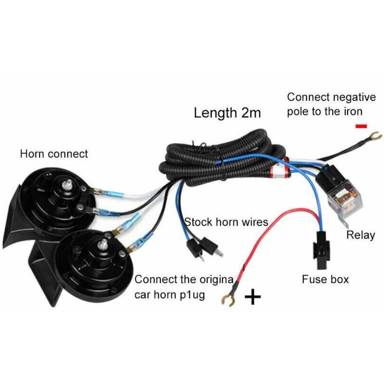 12V Horn Wiring Harness Relay Kit 1.9m Cable 50W One