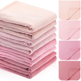 Preboun 8 Count Muslin Burp Cloths 100% Cotton 10 x 20 Inch 4 Layers Anti-shrink Newborn Hand Washcloths for Baby Absorbent and Soft Burp Rags for Boys Girls Infant Essentials Gifts(Brown Pink Series)