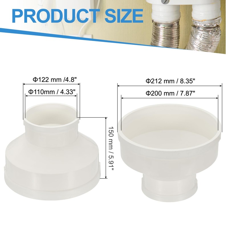 PATIKIL 8" to 4" Duct Reducer, PVC Pipe Increaser Adapter