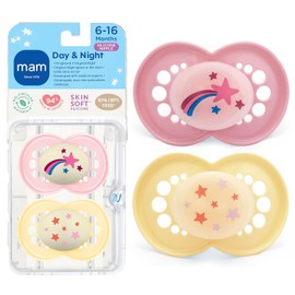 MAM Glow in the Dark Night Orthodontic Pacifier, Girl, 6+ Months, 2-Count