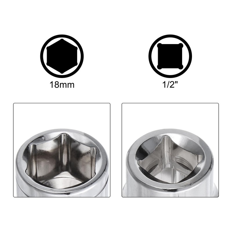 sourcing map 6-Point Shallow Socket, 1/2" Drive 18mm 19mm Shallow