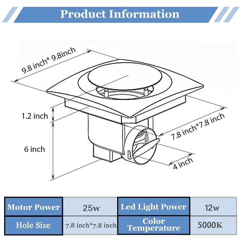 Bathroom Exhaust Fan with LED Light, Bathroom Fan with Light,